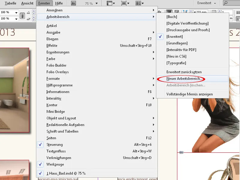 Benutzerdefinierte Menüs und Paletten in InDesign