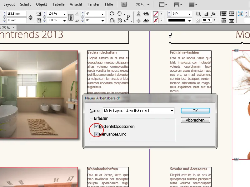 Prilagojene menije in palete v programu InDesign