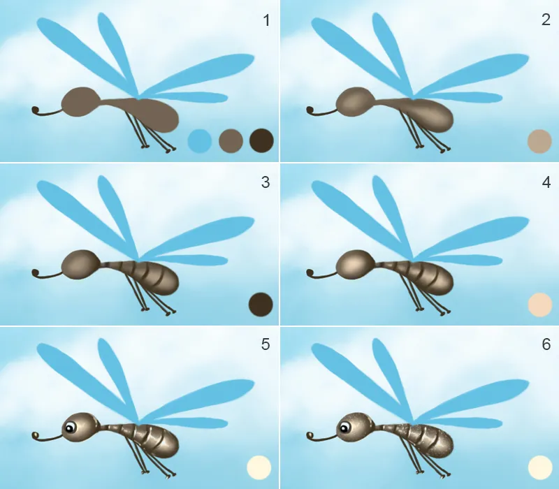 Illustration - À la pêche aux poissons ! - Partie 2 - Peindre l'arrière-plan, les insectes et le ver