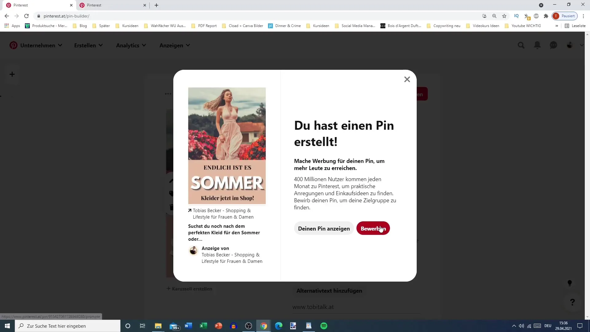 Stiften succesfuldt uploadet: Trin-for-trin vejledning til Pinterest