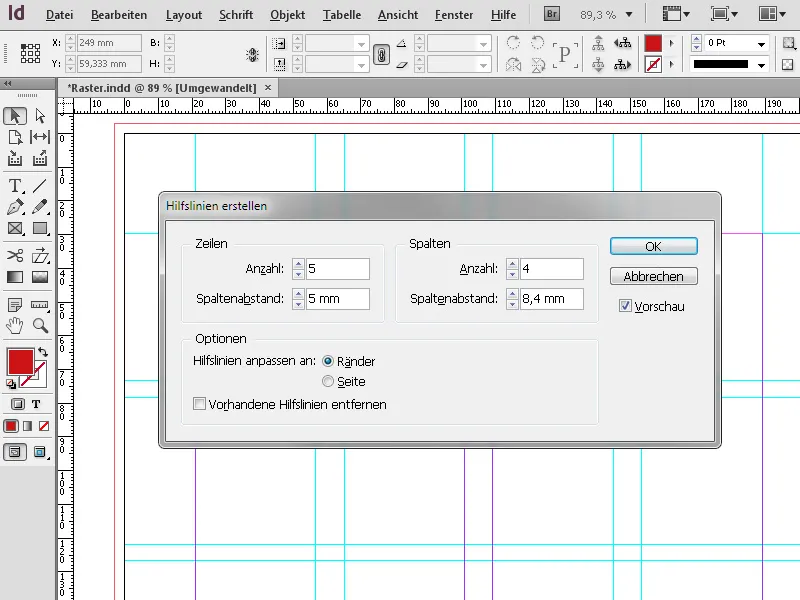 Lineale, Raster und Hilfslinien in InDesign