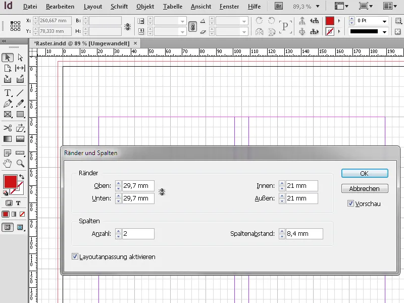 Pravítko, mřížka a pomocné čáry v programu InDesign