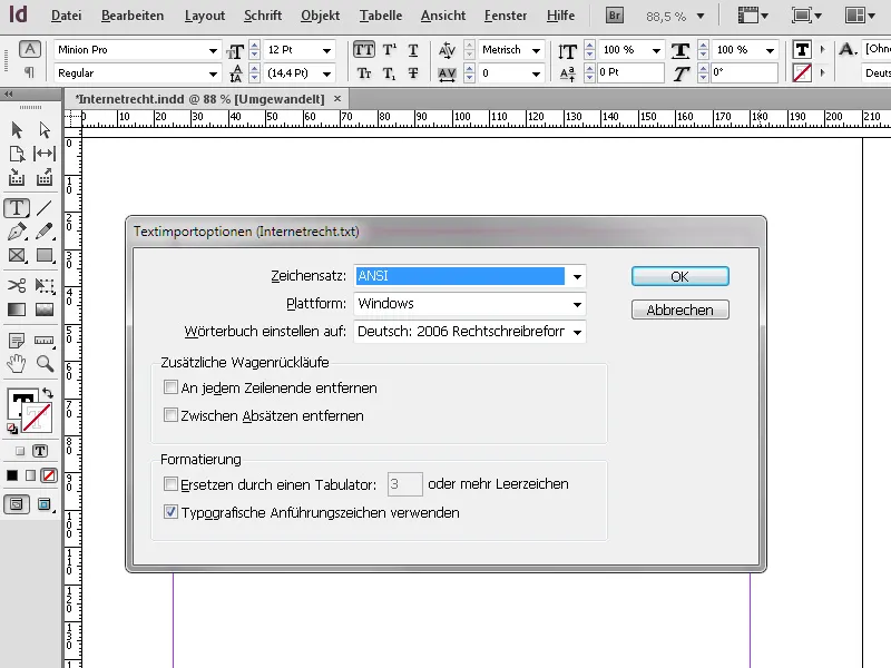 Text erfassen in InDesign