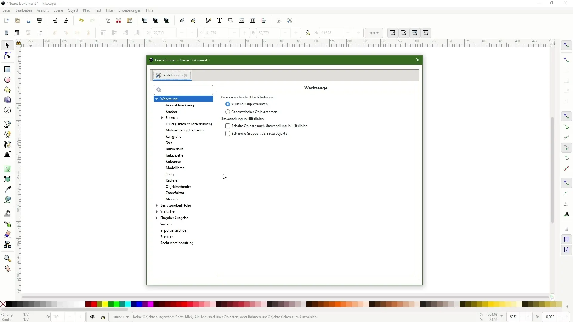 Inkscape default settings for creative work