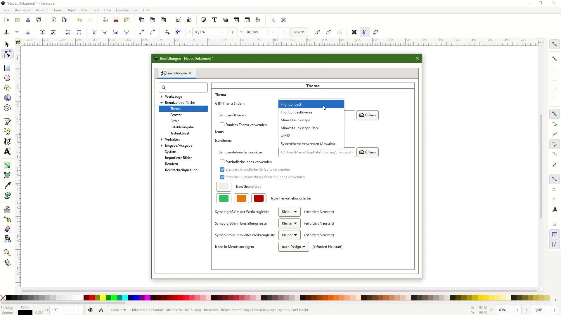 Inkscape default settings for creative work