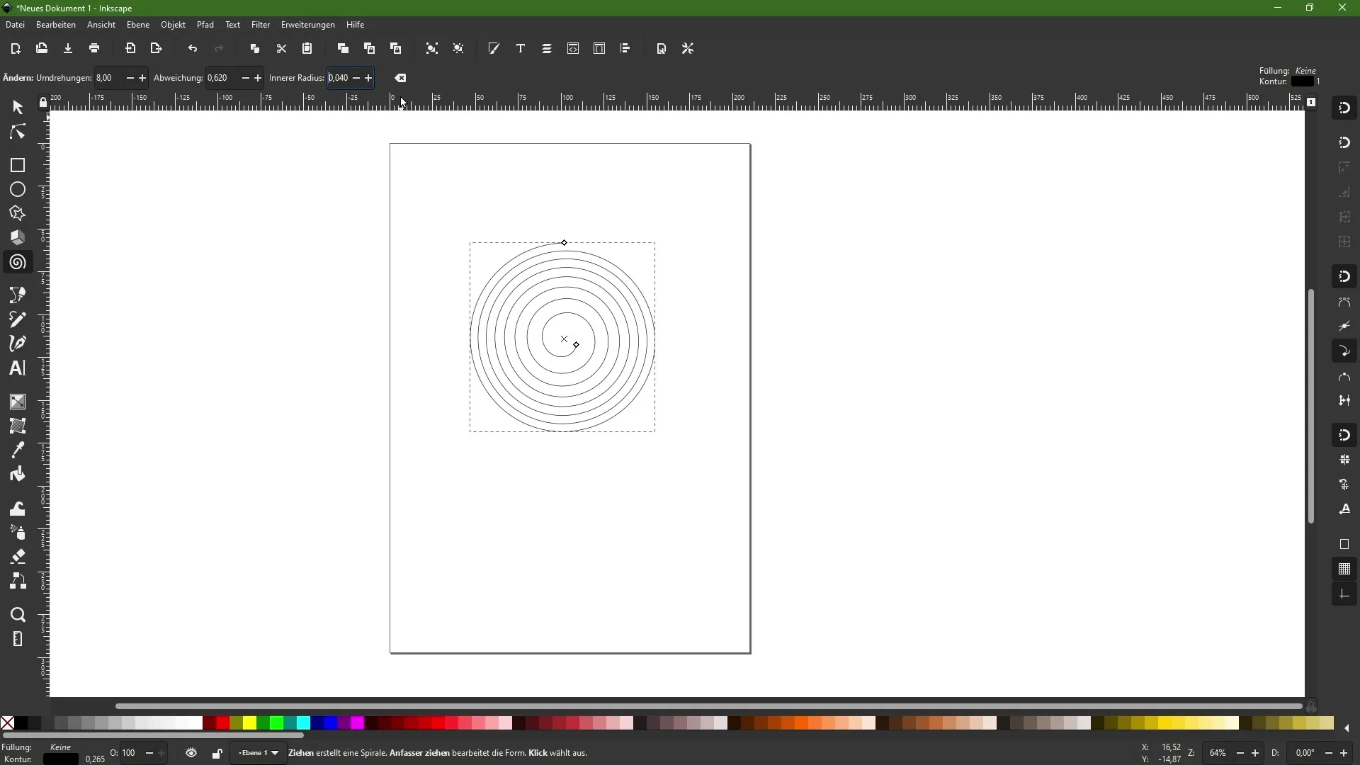 Create and adjust spiral in Inkscape