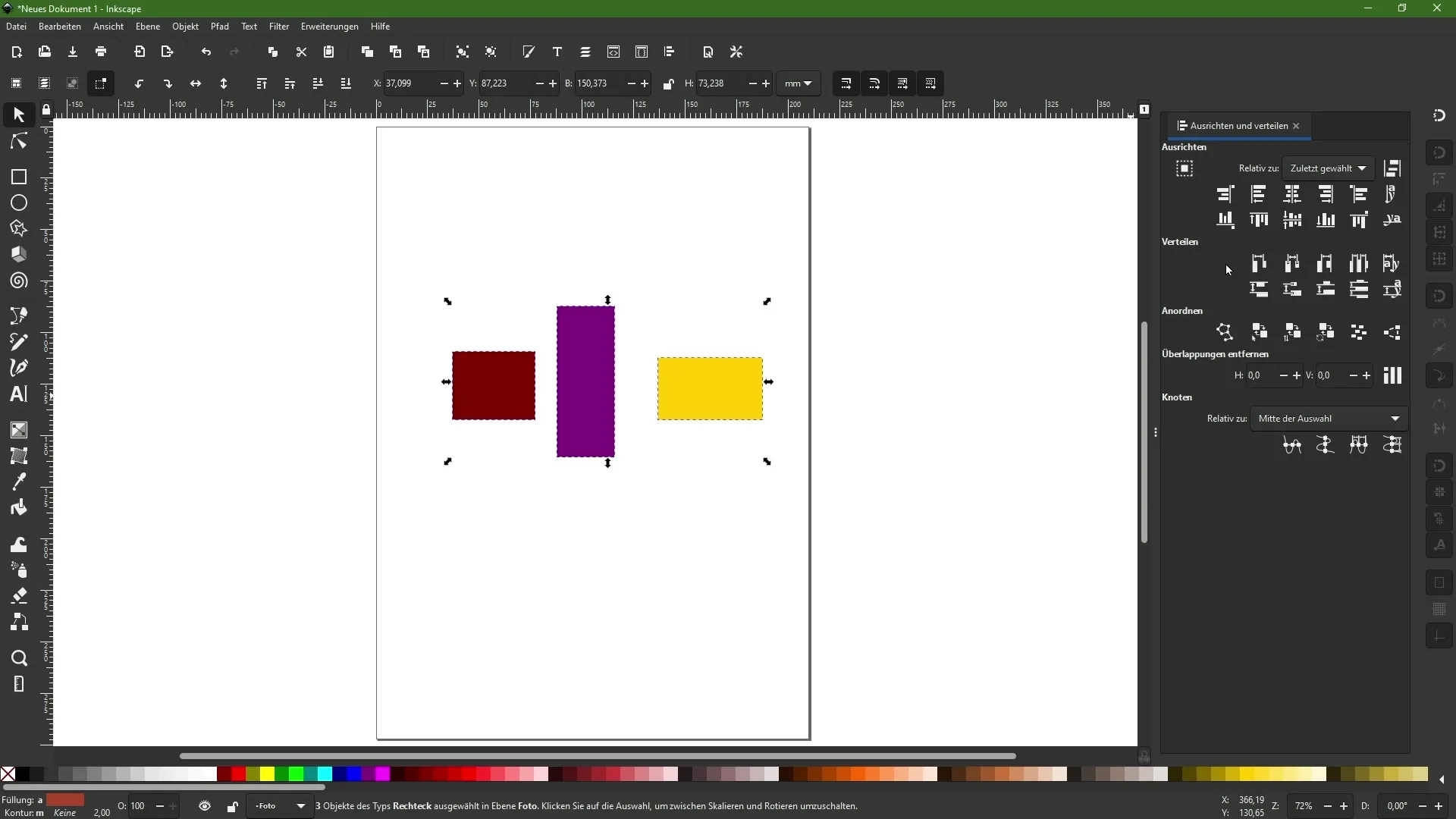 Tikslus objektų lyginimas ir paskirstymas programoje "Inkscape