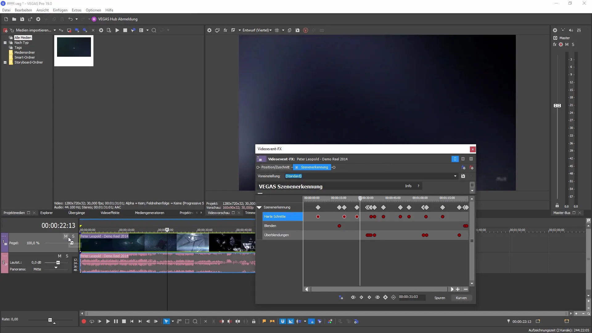 Automatinio scenos atpažinimo naudojimas programoje "VEGAS Pro 19