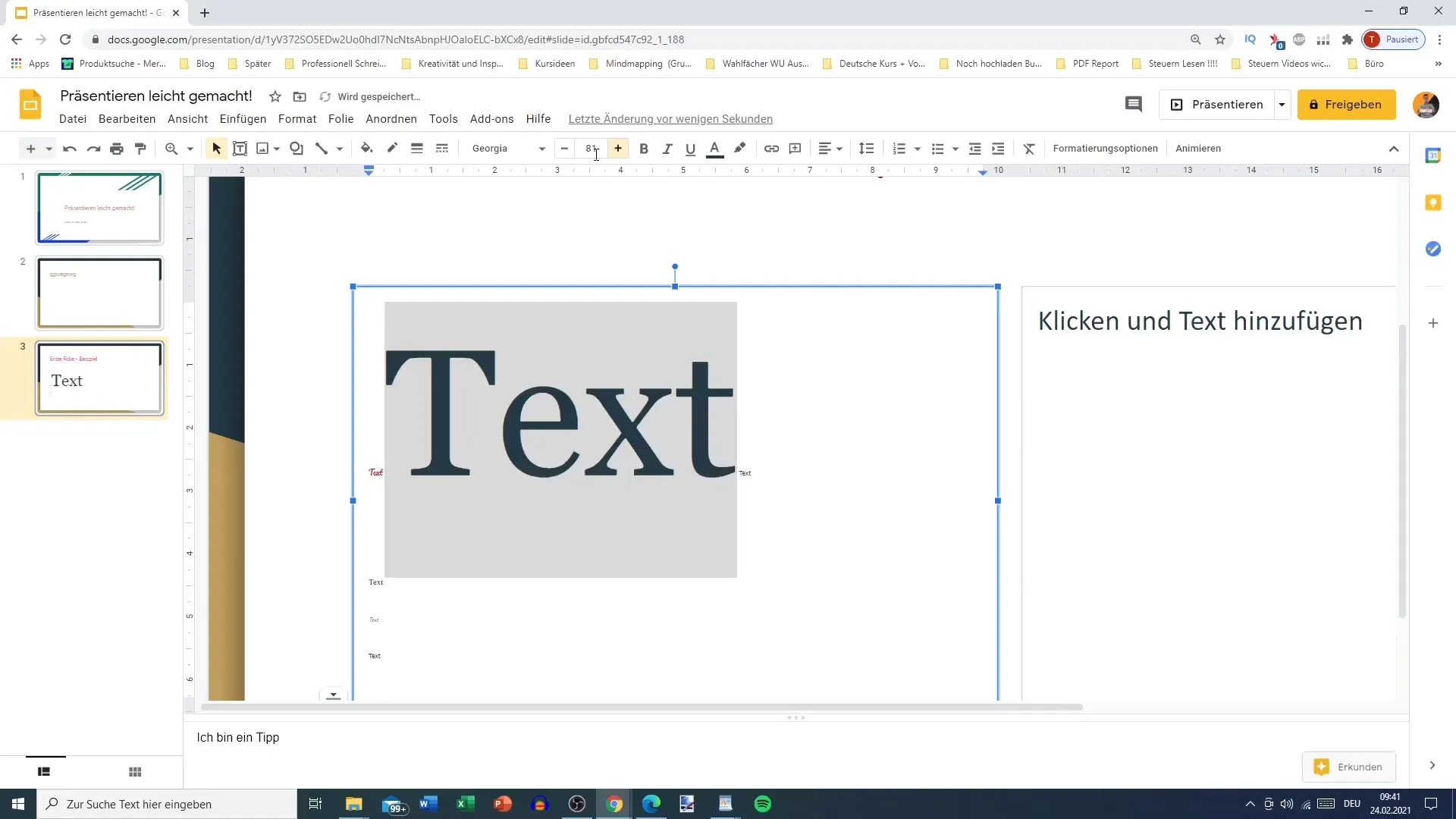 Texte und Schriftarten in Google Slides gestalten