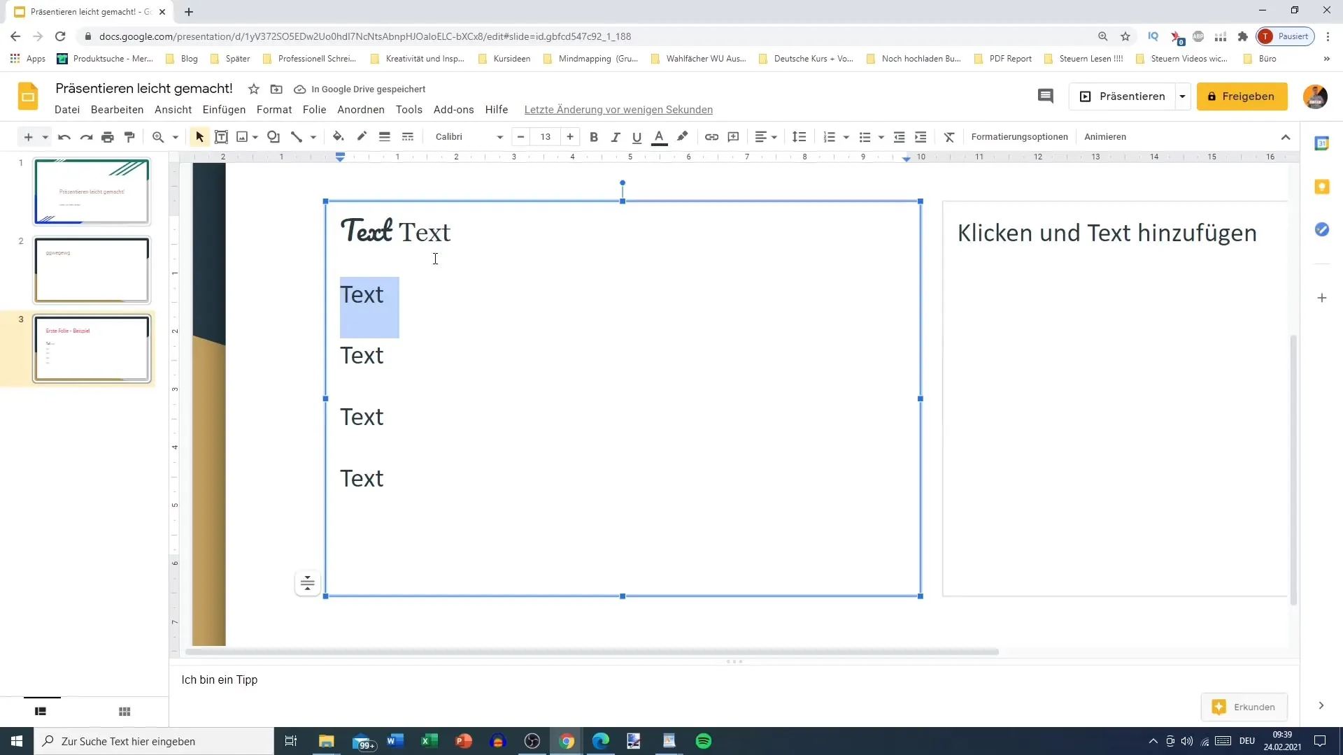 Texte und Schriftarten in Google Slides gestalten