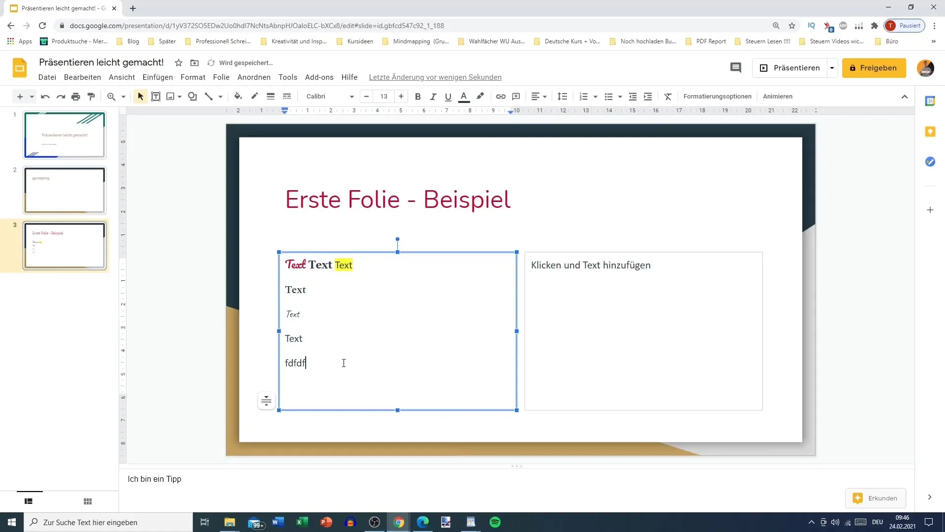 Texterstellung und -formatierung in Google Slides