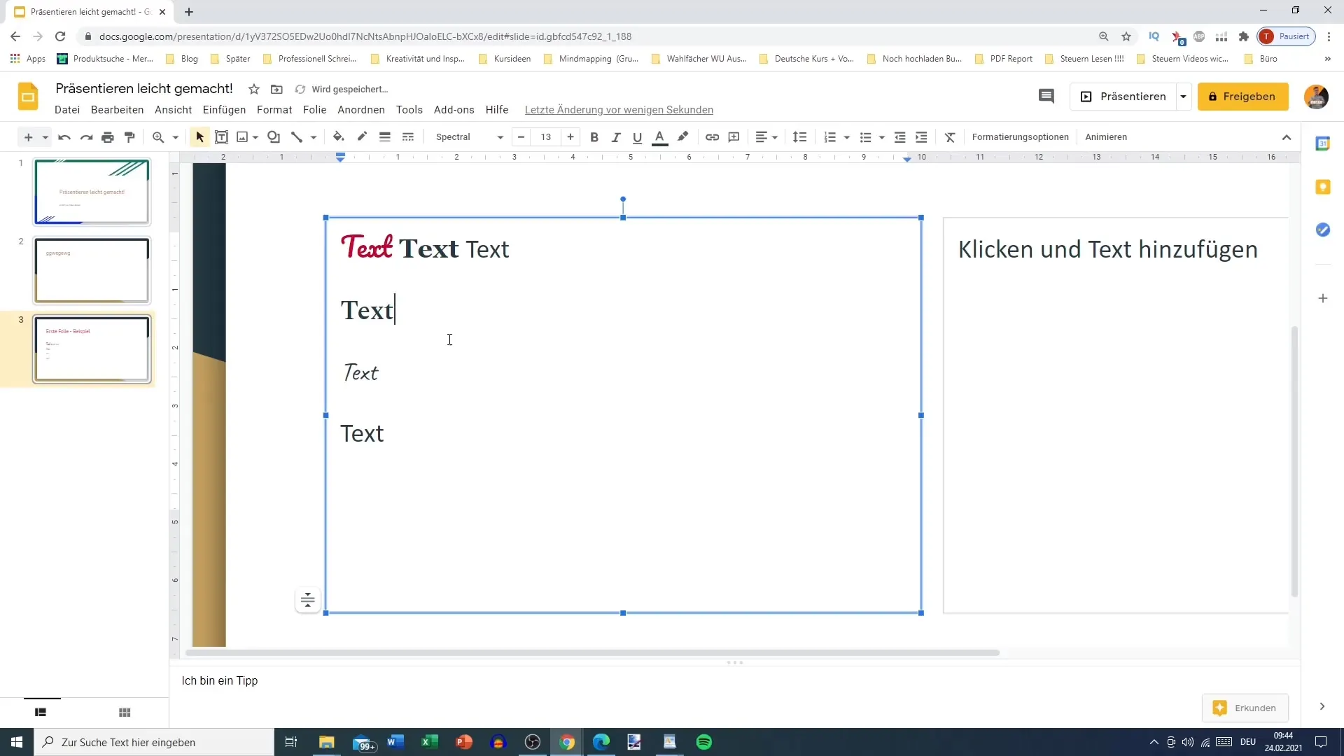 Texterstellung und -formatierung in Google Slides