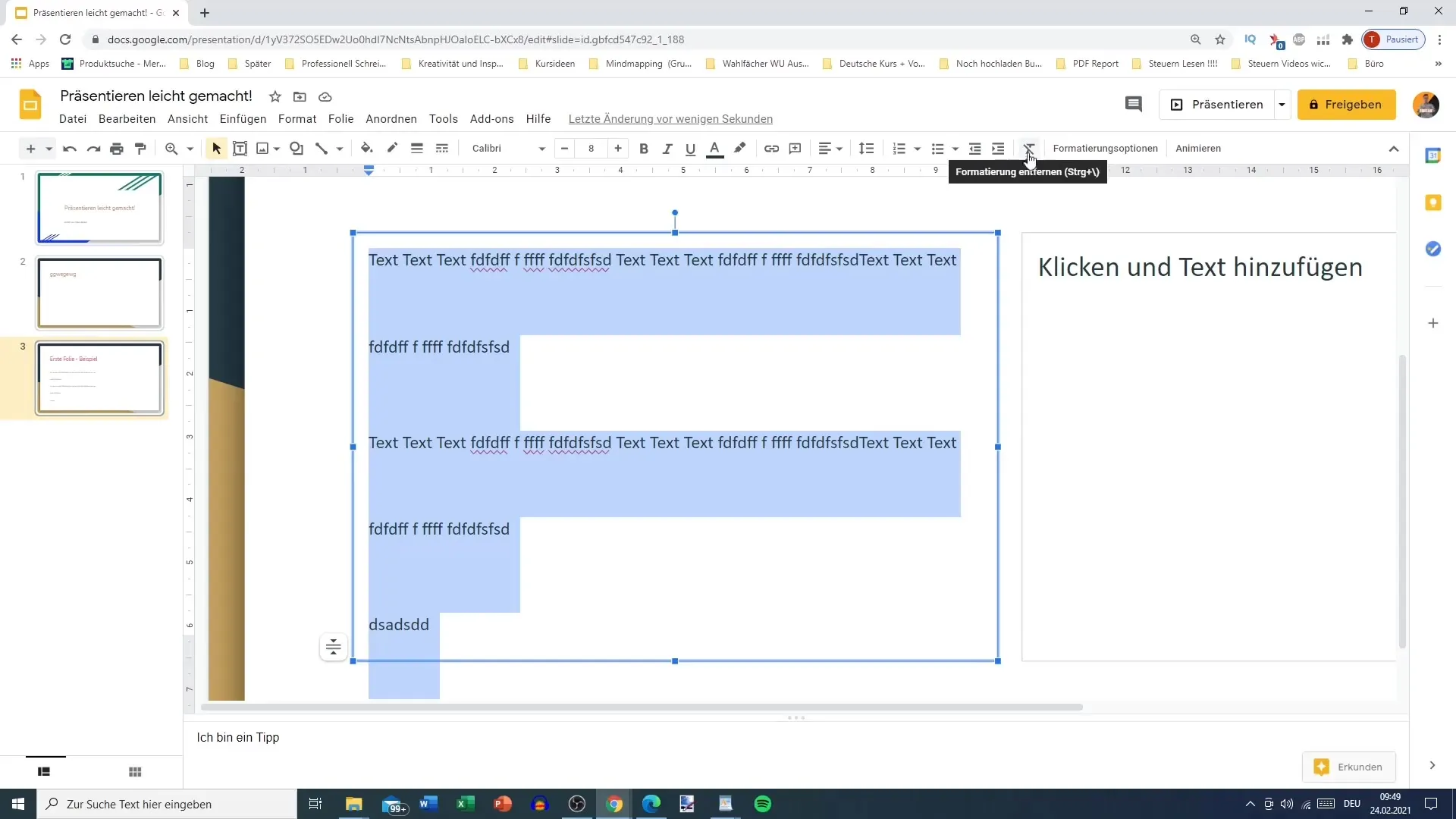 Texterstellung und -formatierung in Google Slides