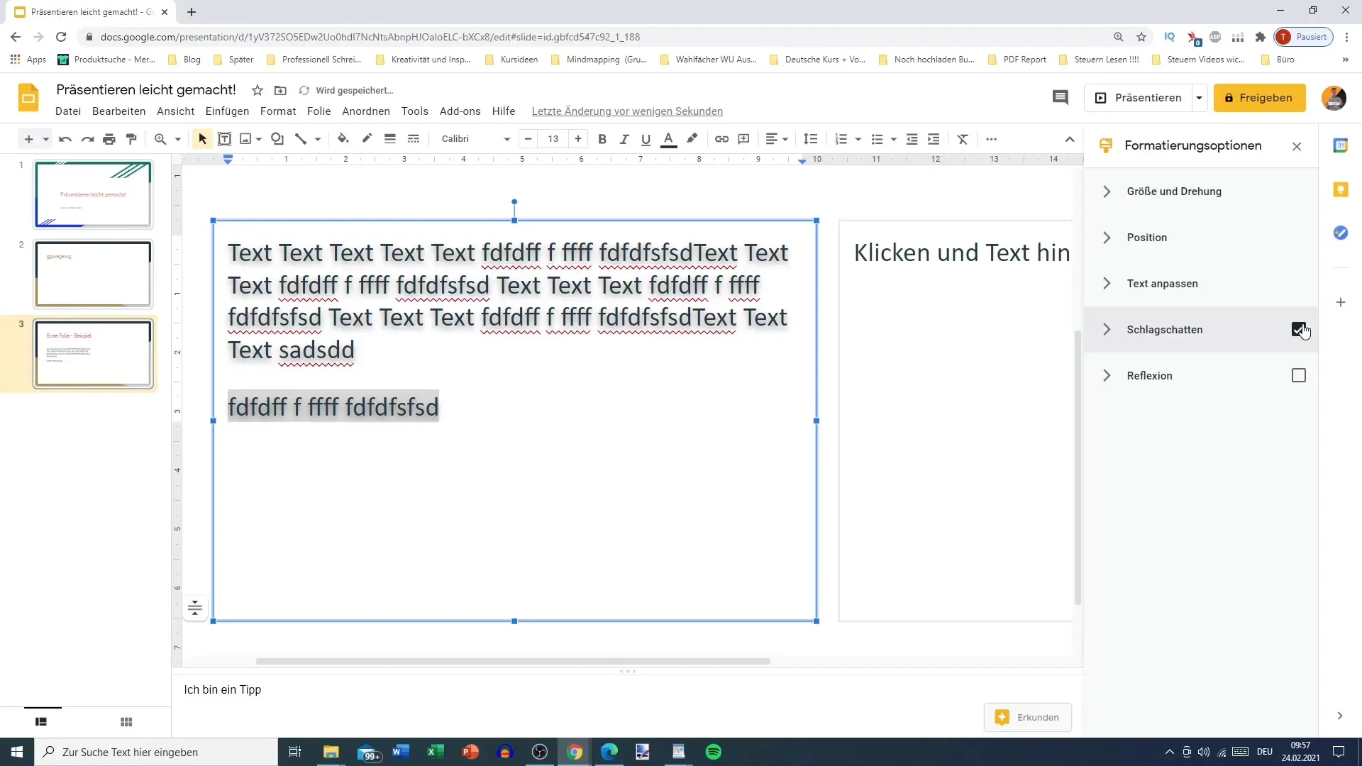 Efficiently using text options in Google Slides