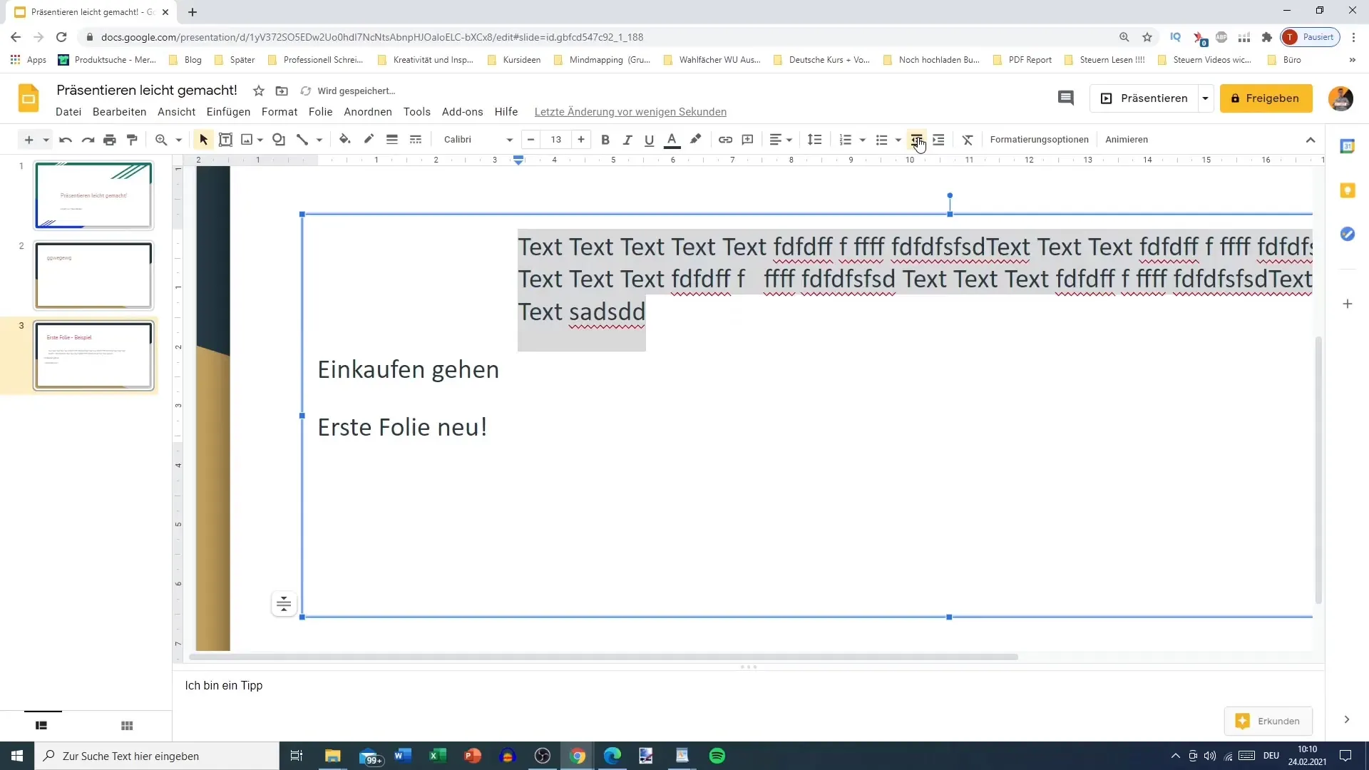 Adjusting effective indents in Google Slides