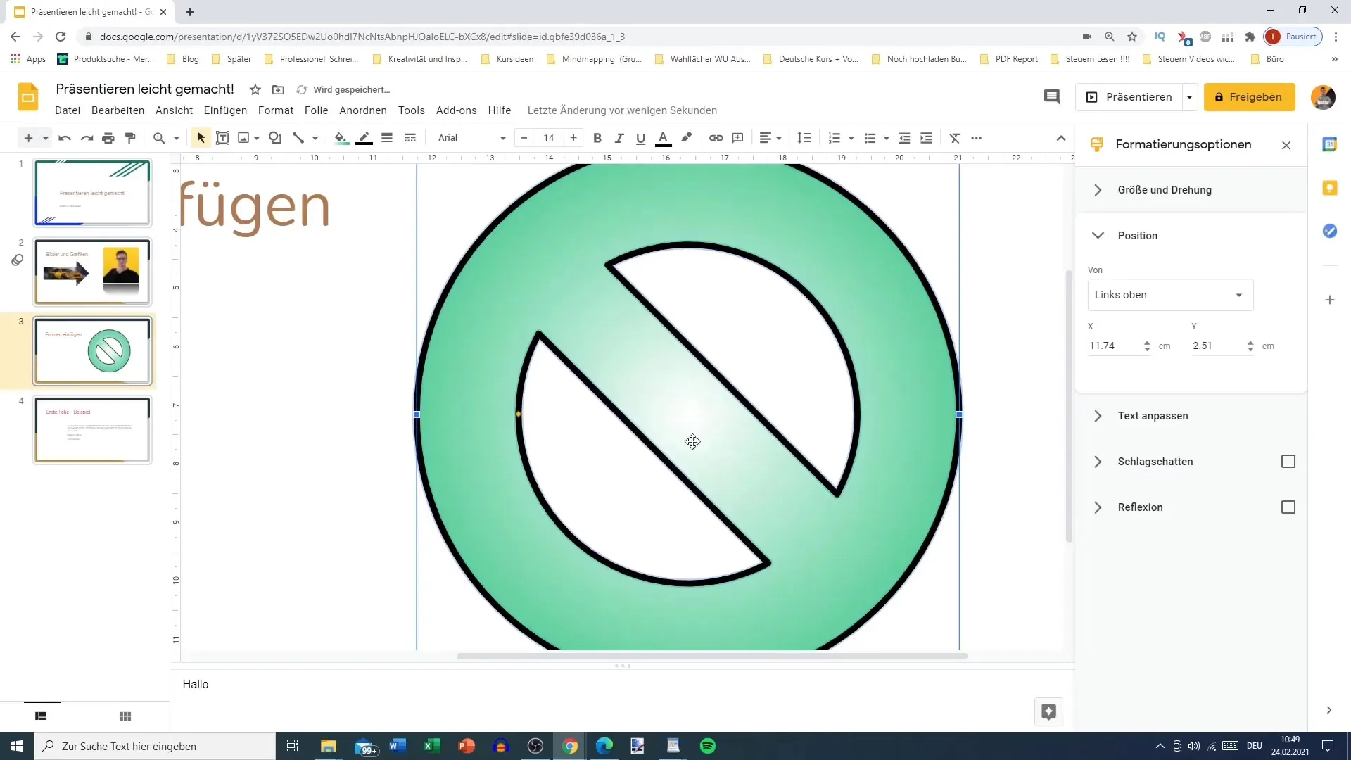 Memasukkan dan menyesuaikan bentuk dalam Google Slides secara optimal