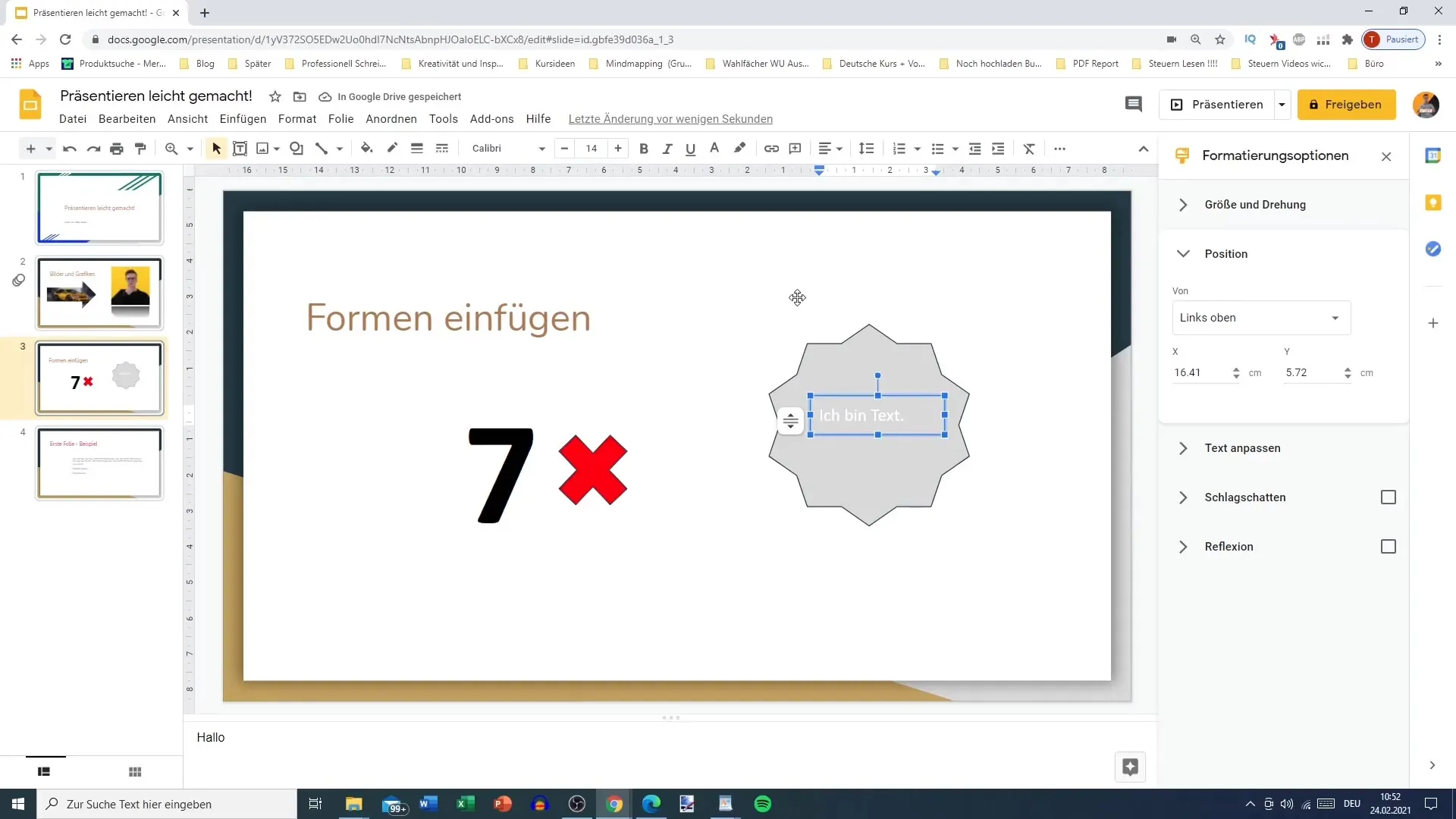 Insert and adjust shapes in Google Slides optimally