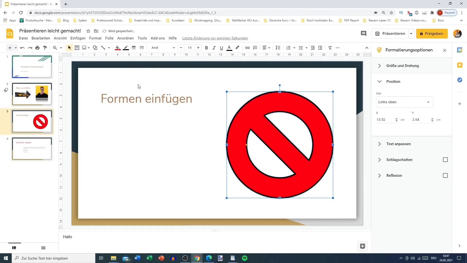 Insert and adjust shapes in Google Slides optimally