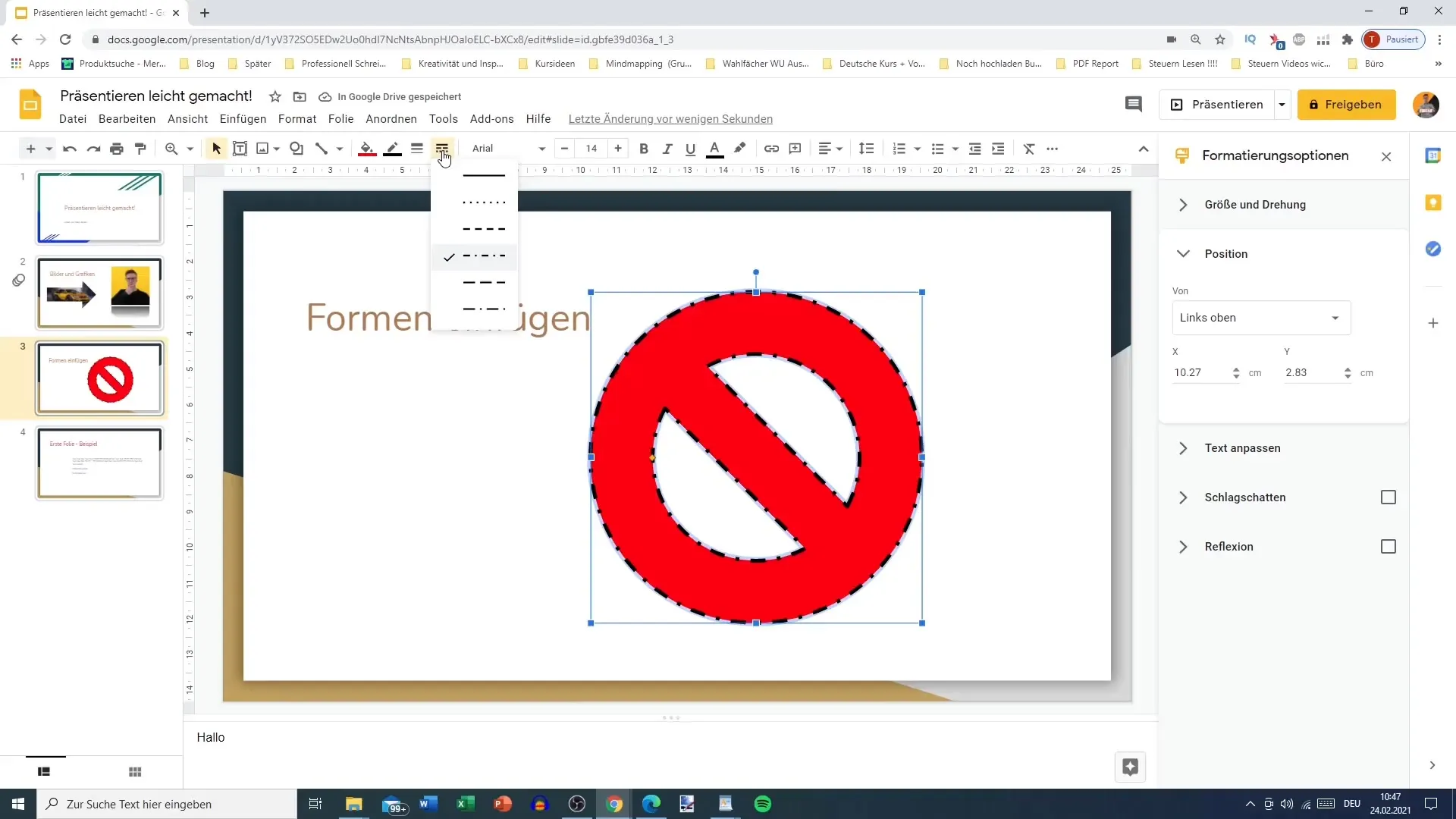 Insert and adjust shapes in Google Slides optimally