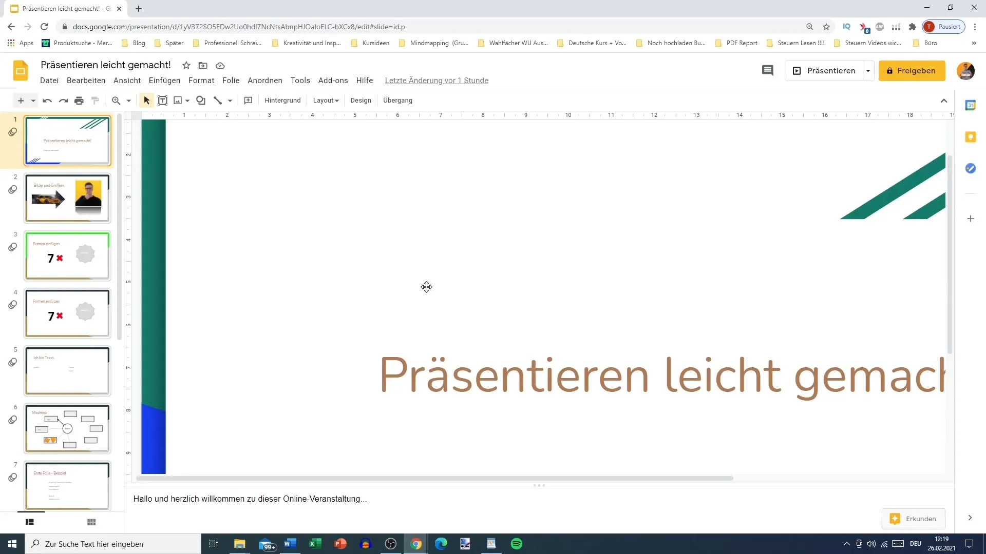 Optimal preparation for Google Slides screen presentations