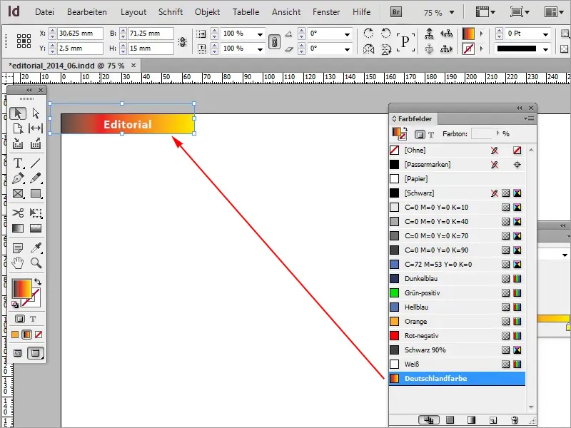 Adobe InDesignのヒント&トリック:グラデーションを使って多くの作業を節約する(例:ドイツ国旗) Adobe InDesign のヒント&トリック: グラデーションを使用して作業をたくさん節約する(例:ドイツ国旗)