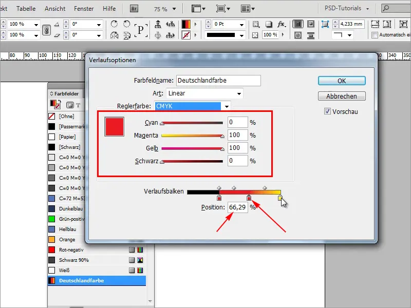 Adobe InDesignのヒント&トリック:グラデーションを使用して作業量を大幅に削減する方法(例:ドイツ国旗) Adobe InDesignのヒント&トリック:グラデーションを使用して多くの作業を省略する方法(ドイツの旗の例)