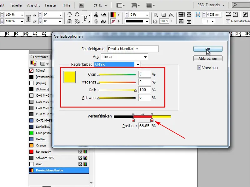 Adobe InDesignのヒント&トリック:グラデーションを使用して作業を効率化する(例:ドイツ国旗) Adobe InDesignのヒント&トリック:グラデーションを使って多くの作業を節約する(例:ドイツの旗)