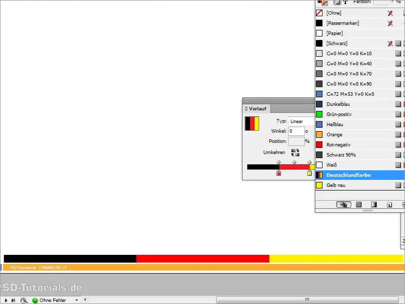 Adobe InDesignのヒント&トリック:グラデーションを使用して作業を大幅に節約する(例:ドイツの国旗) Adobe InDesignのヒント&トリック:グラデーションを使用して作業を大幅に節約する(ドイツ国旗の例)