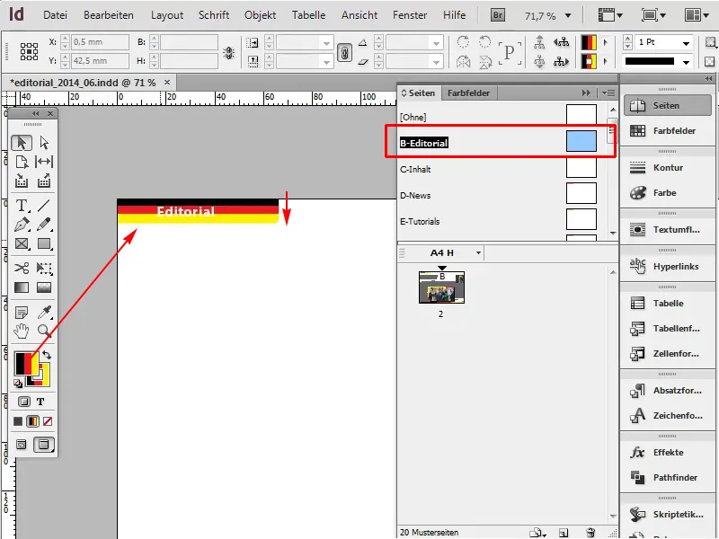Adobe InDesignのヒント&トリック:グラデーションを使用して多くの作業を節約する(例:ドイツの国旗) Adobe InDesignのヒント&トリック:グラデーションを使用して多くの作業を節約する(例:ドイツ国旗)