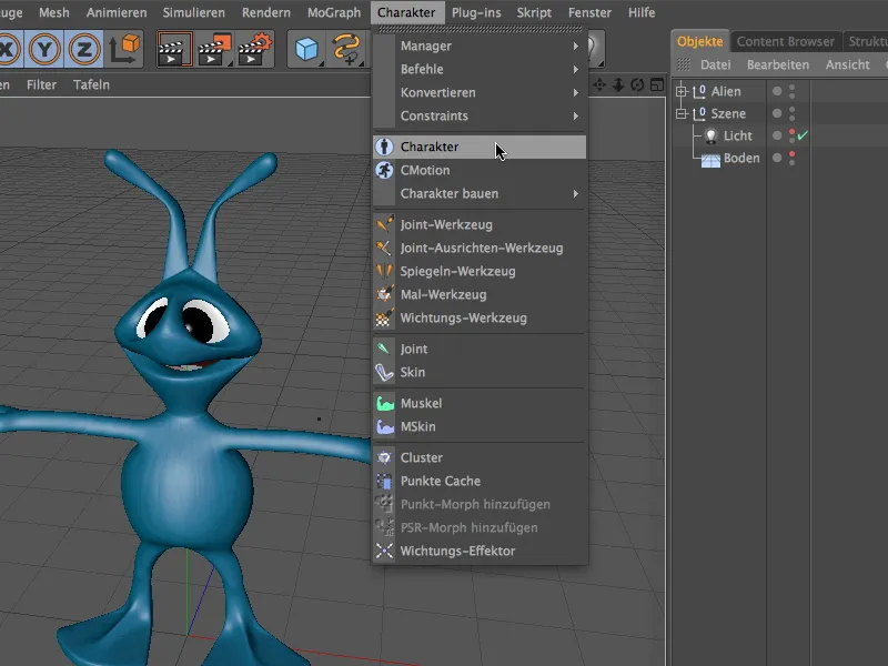 Novo no lançamento 13 - Rigging de um alienígena com um modelo de personagem.