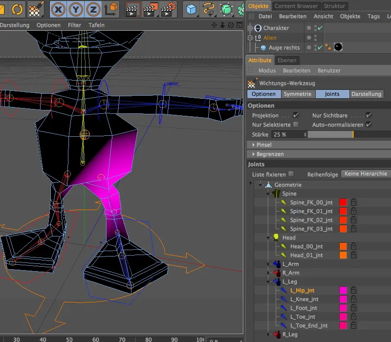 Novidade no Release 13 - Rigging de um alienígena com um modelo de personagem.