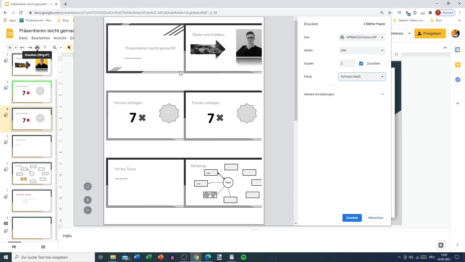 Print and share your Google Slides presentation effectively