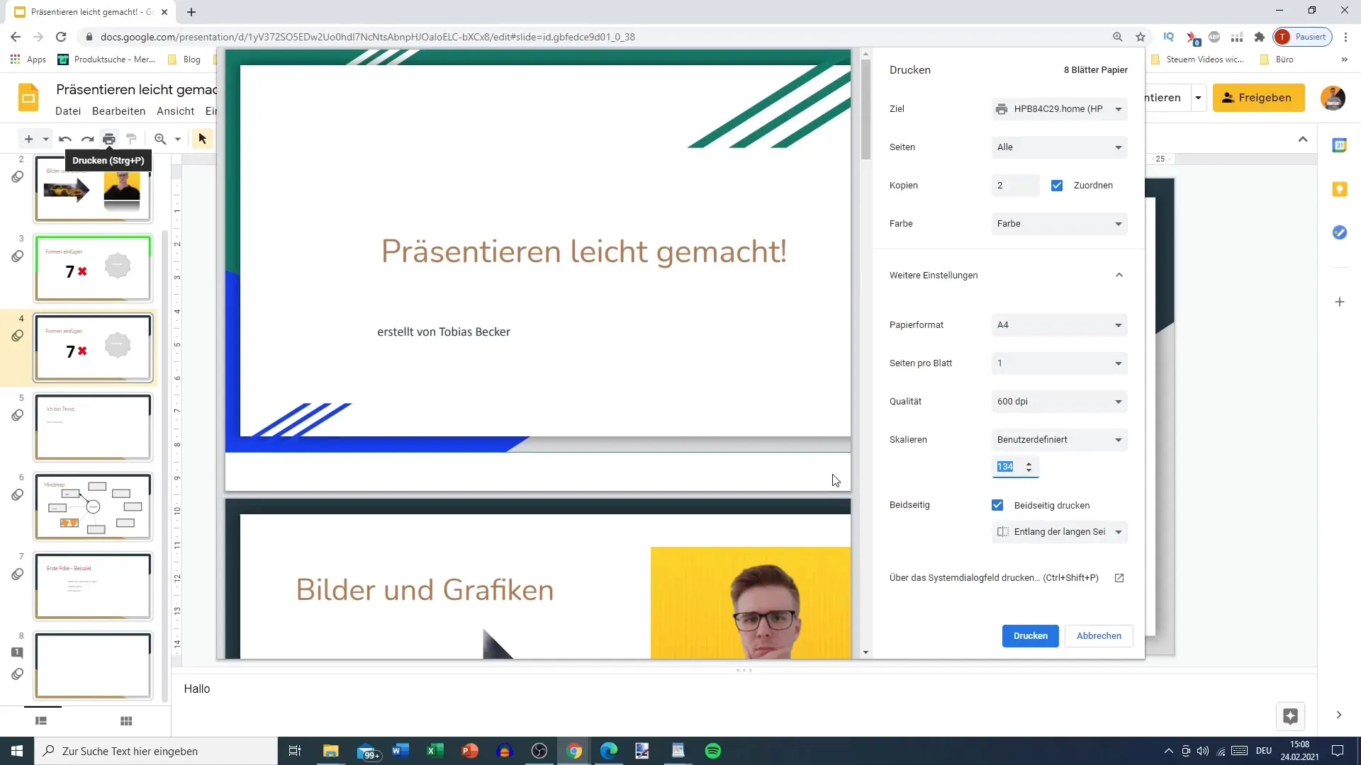 Printing and sharing a Google Slides presentation effectively