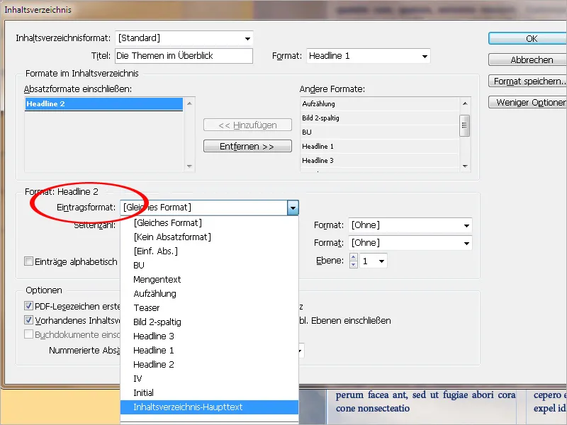 Ein Inhaltsverzeichnis erstellen in InDesign