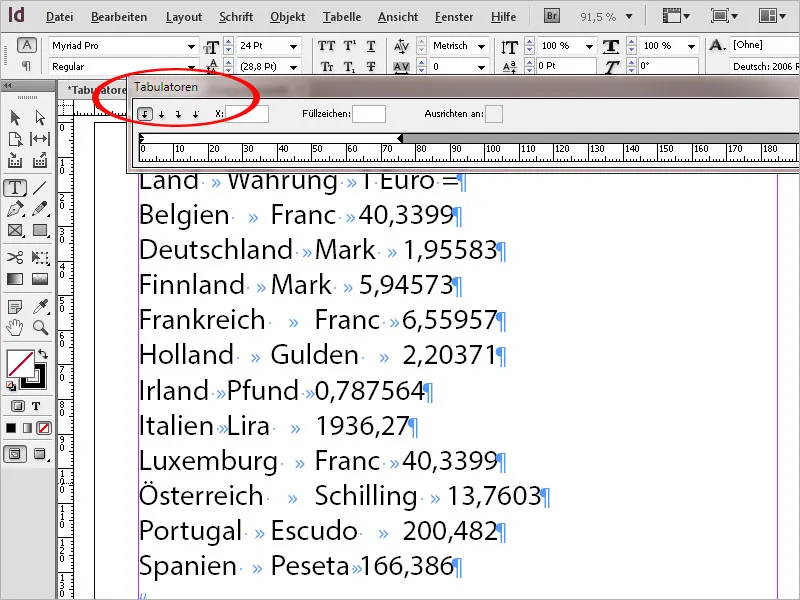 Tabulatoren und Tabellen in InDesign