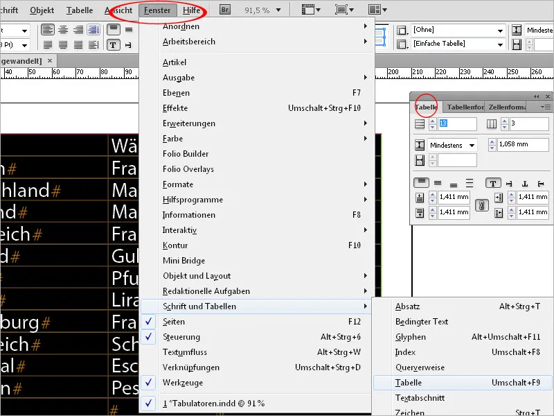 Tabulatoren und Tabellen in InDesign