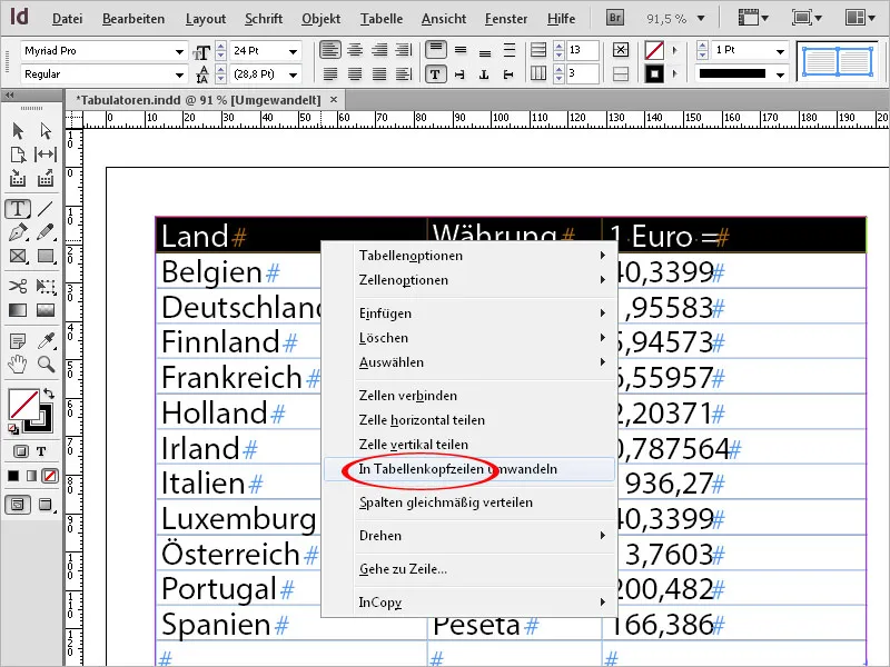 Tabulatoren und Tabellen in InDesign