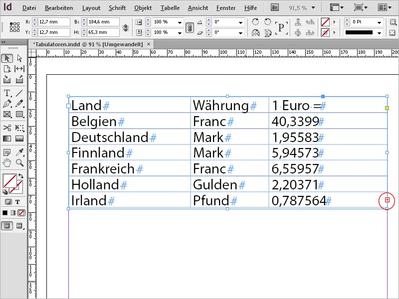 Tabulatorer och tabeller i InDesign