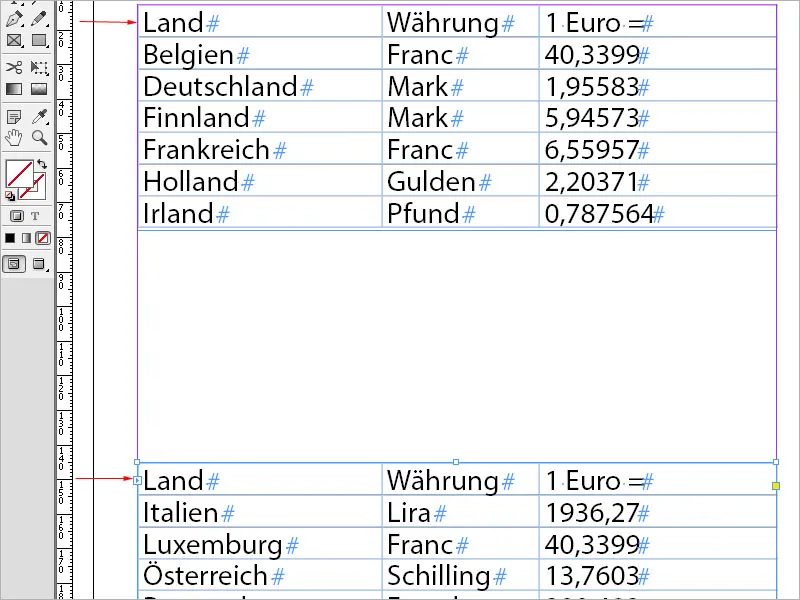 Tabulatorer och tabeller i InDesign. 