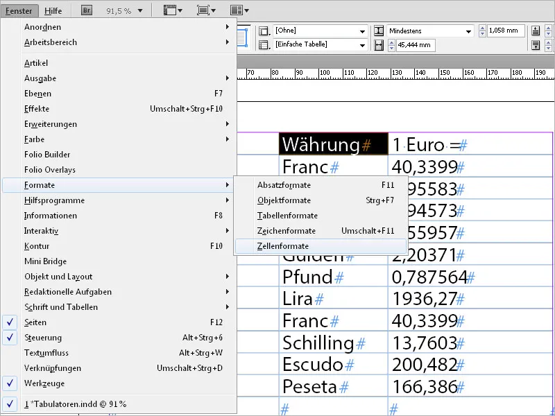 Tabulatoren und Tabellen in InDesign