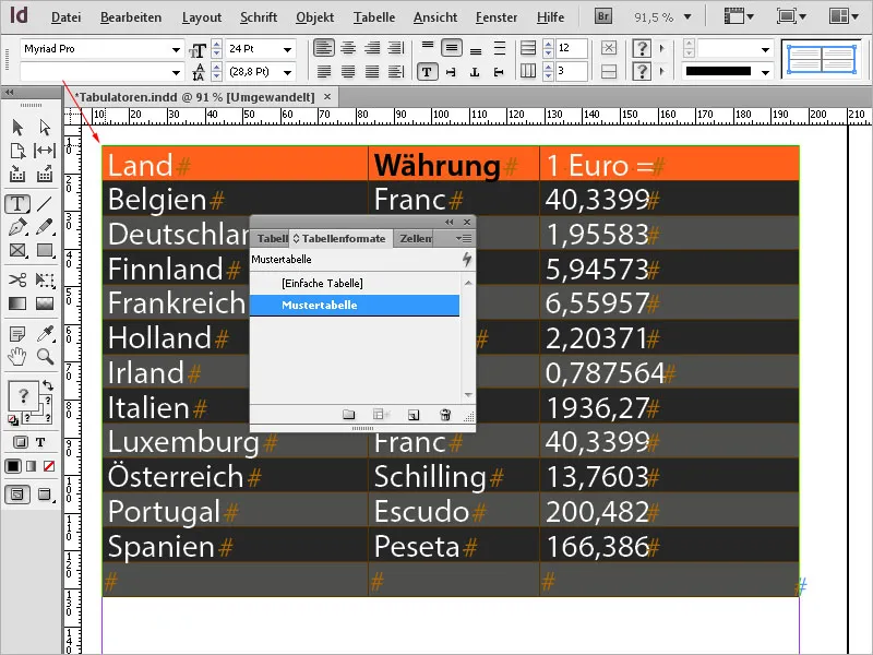 Tabulas un tabulas programmā InDesign