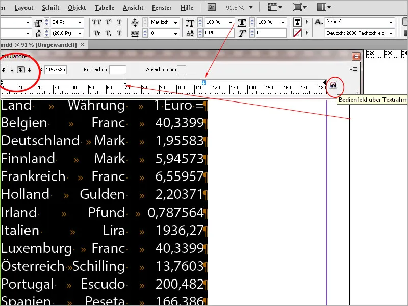 Tabulatoren und Tabellen in InDesign