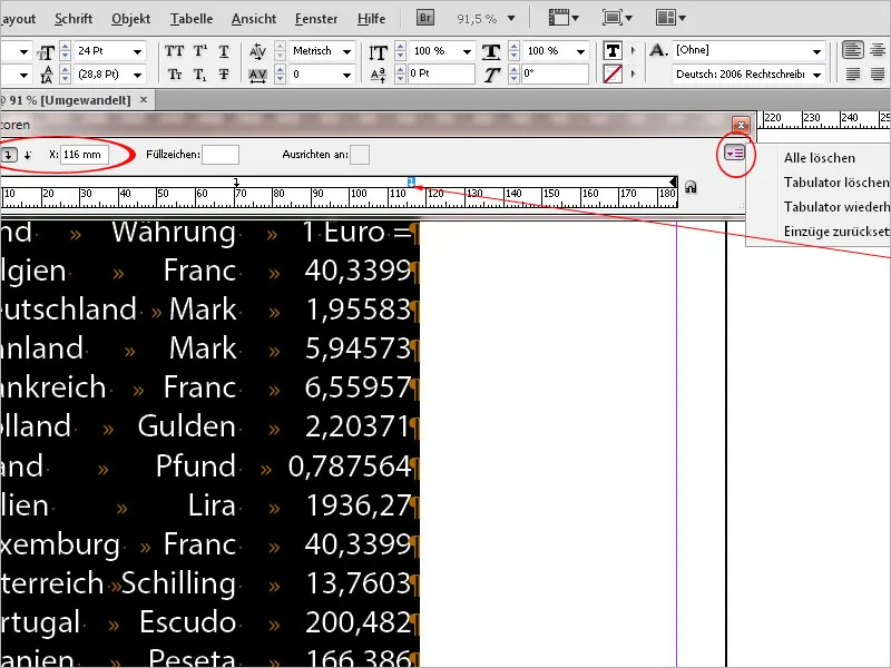 Tabulatoren und Tabellen in InDesign