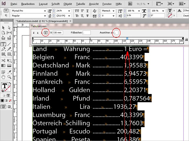 Tabulators in tabele v InDesignu