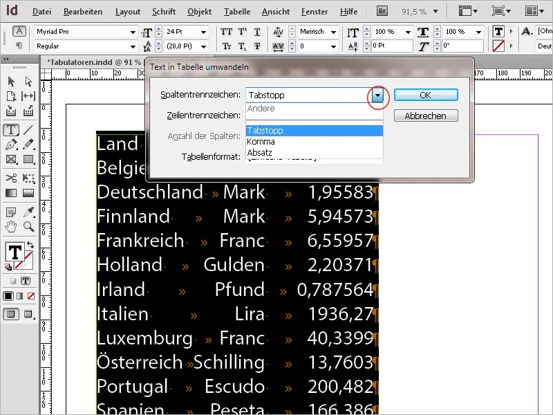 Tabulatoren und Tabellen in InDesign