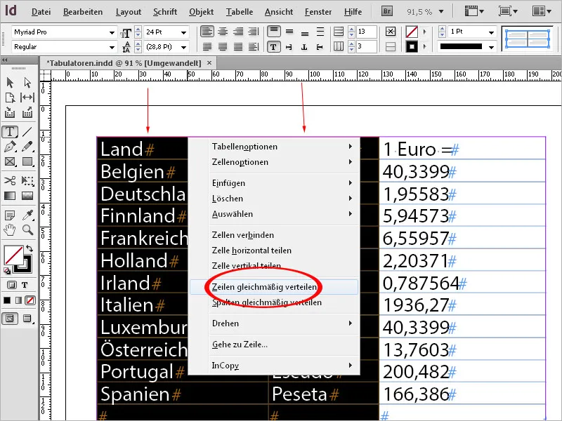 Tabulas un tabulas programmā InDesign