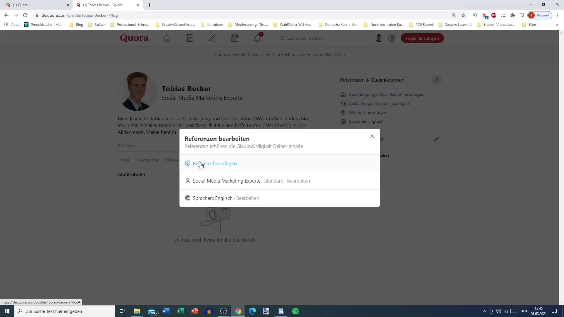 Optimiser le profil Quora : Ajouter des références et des qualifications