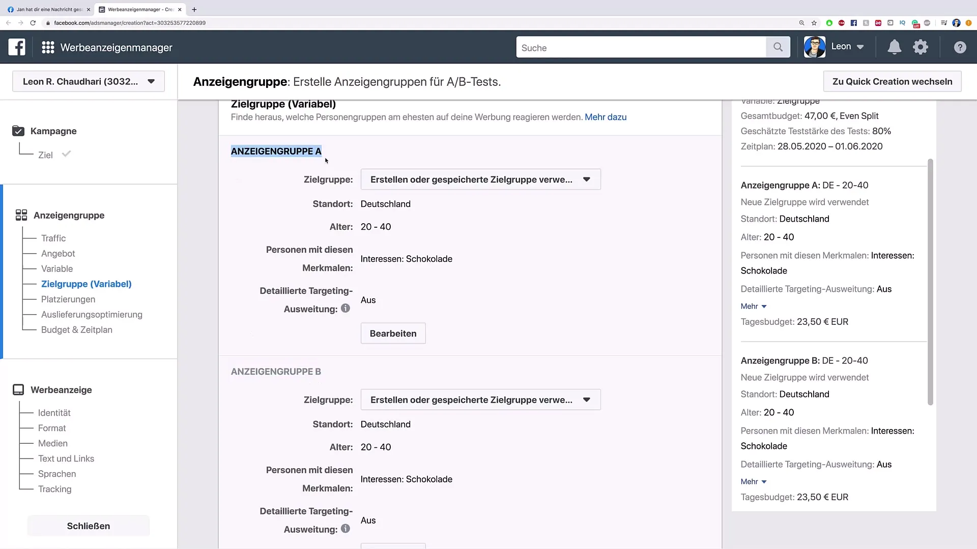 Split-testing target groups on Facebook for effective advertising