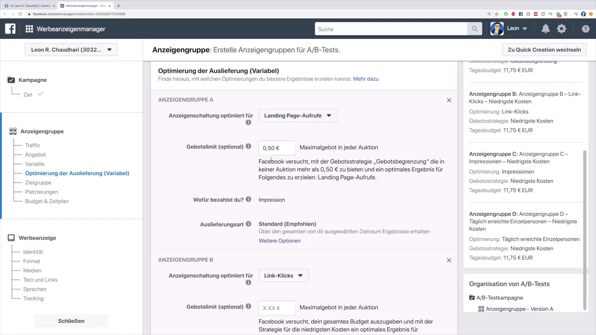 Split test for delivery optimization on the internet