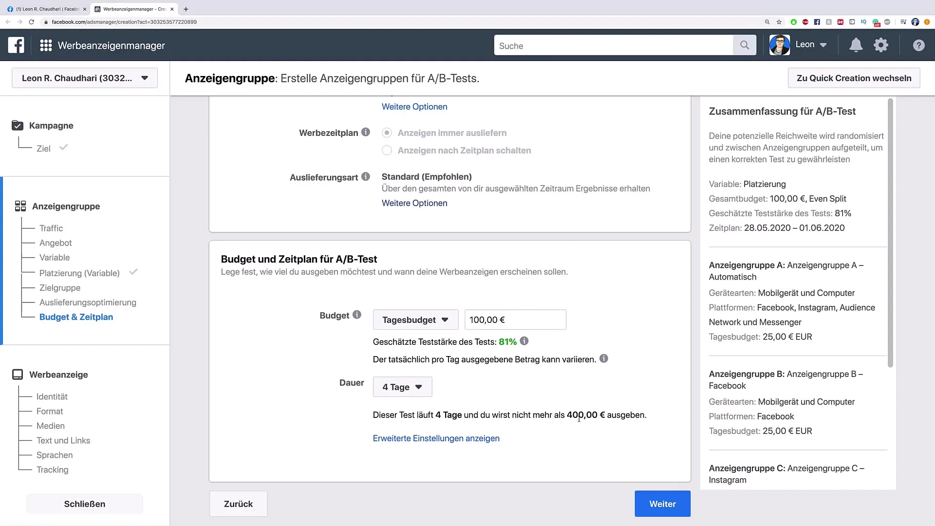 Optimize placement split tests for customer acquisition